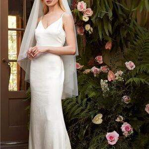 Lulu's Ivory Satin low back Wedding Dress